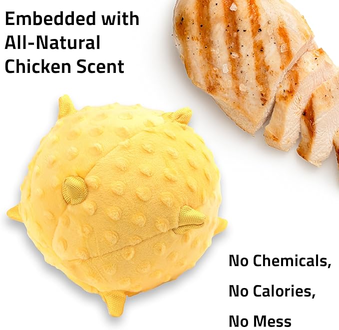 Playology Dog Toys | Plush Sensory Ball for Large Puppies and Young Dogs | Chicken Scented Jumbo Dog Ball Chew Toy | Teething Puppy Essentials