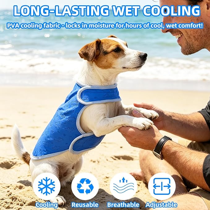 PUPTECK Dog Cooling Vest, Breathable Mesh PVA Dog Shirt, Lightweight Soft Instant Chill Sleeveless Pet Clothes, Adjustable Cooler Jacket Puppy Outfit for Hot Summer Outdoor, Blue Bear M