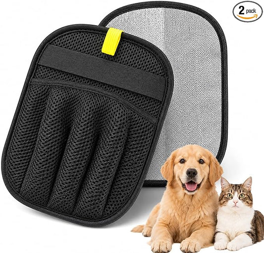 2 Pcs Pet Hair Removal Glove for Dogs & Cats, Newly Upgraded Reusable Electrostatic Pet Hair Remover Tool for Couch, Furniture, Bedding, Clothing & Car Seats