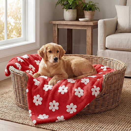 Horaldaily Pets Flannel Blanket, Red Flowers 3D Textured Soft Fuzzy Fluffy Plush Cozy Fleece Premium Blankets for Dog Cat Puppy Kitten Couch Protection, 16x23