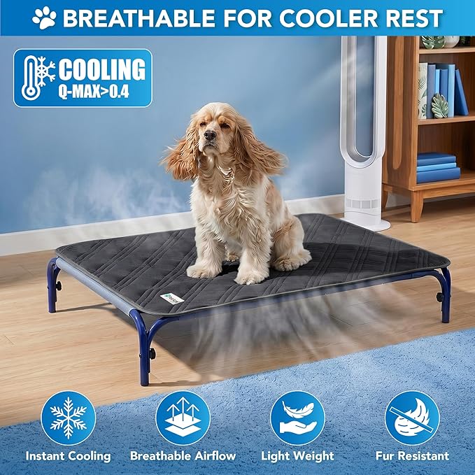 PetAmi Dog Cooling Mat, Waterproof Self Cooling Dog Pad with Non-Slip Backing, Q-Max >4.0 Pet Cooling Mat for Crate, Couch, Kennel & Car, Indoor Outdoor Summer Use, Grey, 60x80