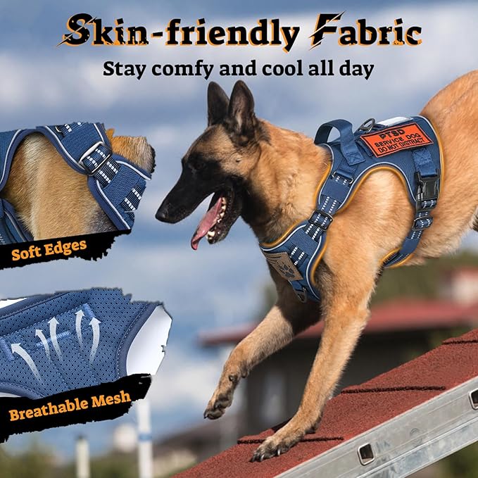 rabbitgoo Tactical Dog Harness for Large Dogs No Pull Adjustable Military Vest with Handle MOLLE Reflective Heavy Duty Dog Vest for Walking Training Hunting Outdoor Working Medium Size Dog Blue L