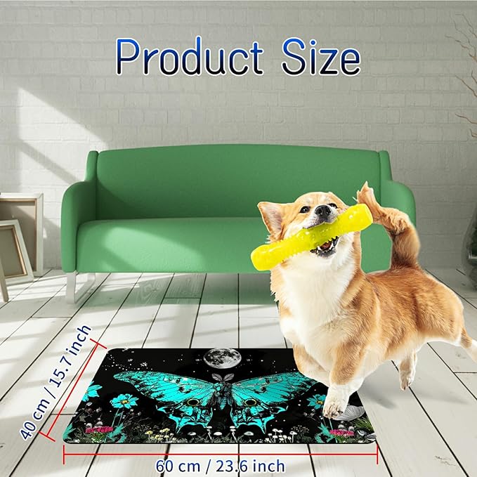Dog Food Mat, 15.7" x 23.6" Absorbent Pet Feeding Mat for Food and Water, Waterproof Diatom Mud Pet Placemat with Non-Slip Rubber Backing, Easy Clean Cat Bowl Mat for Floors - Blue Butterfly 1