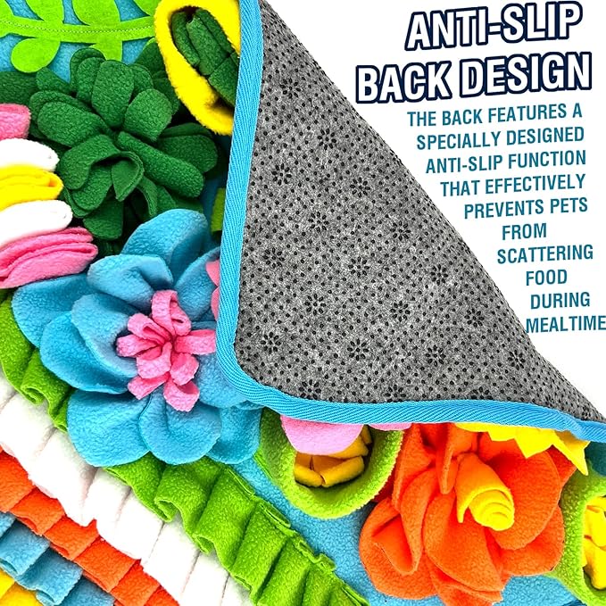 MYLIFESION Snuffle Mat 15.4''×15.4'' for Small & Medium Dogs, Slow Feeding Puzzle Sniff Mat for Cats Rabbits, Mentally Stimulating Scent Training, Portable Durable Pet Food Mat (Lightweight Style)