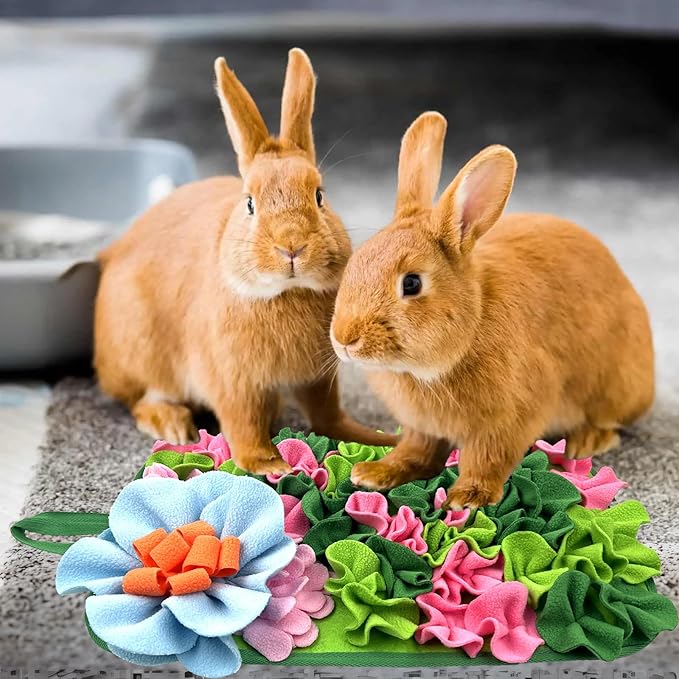 Small Animals Foraging Mat – Cute Rabbit Feeding Mat with Fun Design, Slow Eat Durable Fleece Pad for Rabbits, Hamsters, Guinea Pigs (Green)