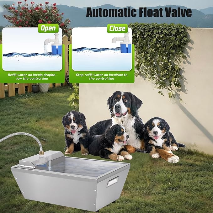 4Gal Dog Water Bowl Dispenser Automatic Livestock Water Trough Metal Large Capacity Self Filling Livestock Waterer for Dogs Horse Goat Sheep Pet