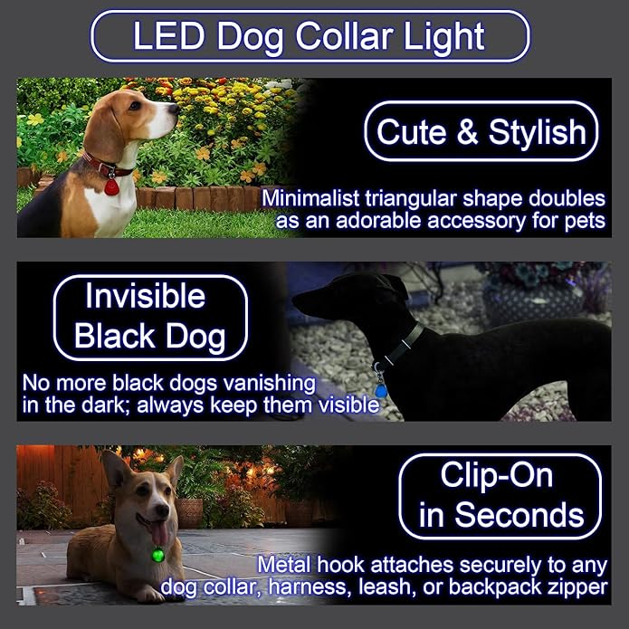 QUELIEN LED Dog Collar Light, Clip-On Dog Safety Light for Night Walking, High Visibility Light Up Dog Collar Accessory for Summer Camping & Hiking, Lightweight for All Pets, Red