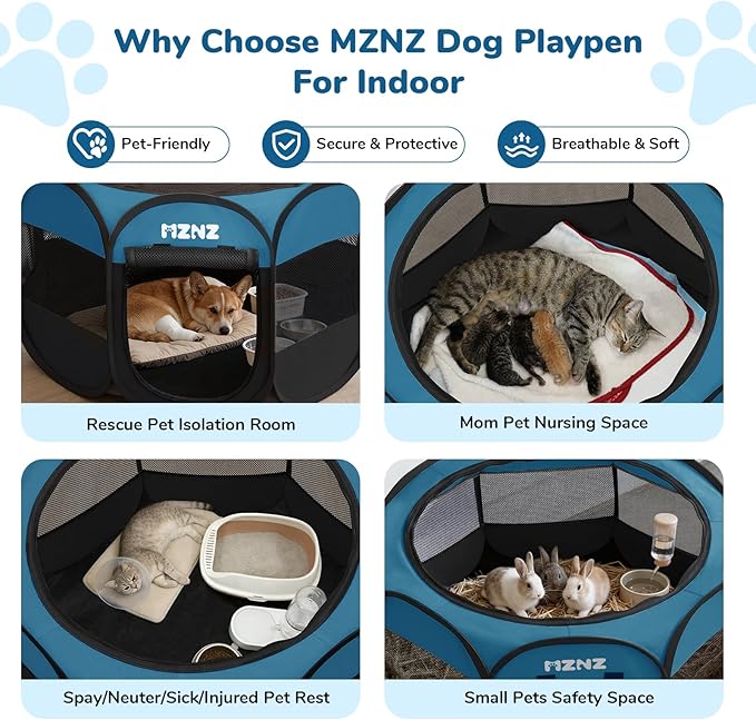 Dog Cat Playpen, Portable Puppy Pet Crate Indoors for Small/Medium Dogs Cats Rabbits, Foldable Dog Cage Enclosure for Outdoor, Pop Up Dogs Tent Kennel with Carrying Case, Blue Black