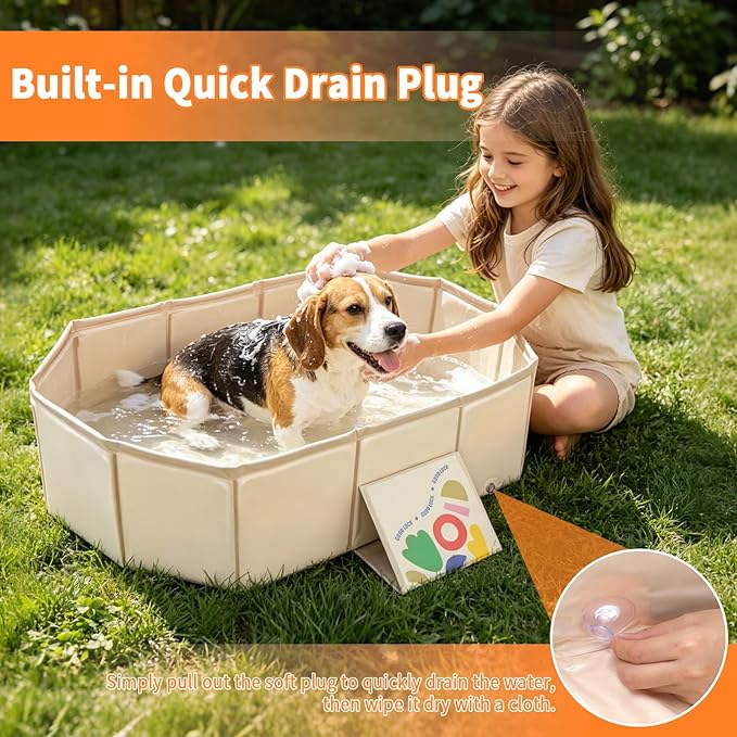 YUEPET Foldable Dog Bathtub,Portable Pet Bath ub with Drain Plug,Collapsible Wash Shower Basin with Non-Slip Base, Insulated Shower Pool for Small to Medium Dogs & Cats, Space-Saving for Travel（White）