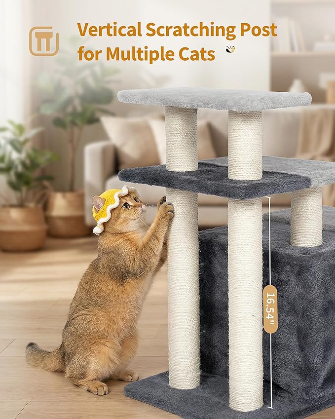 Aechonow 4-Tier Cat Stairs for High Bed with 22'' Cat Scratching Post, Pet Steps for Doggies Rabbit Ferret, Adjustable Cat Cave, Grey, Extra Large