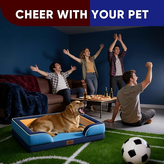 Comfort Expression Orthopedic Dog Bed for Extra Large Dogs 45x35 Inch, Waterproof Egg Crate Foam XL Pet Bed with Bolsters, Dog Couch with Washable Cover & Non-Slip Bottom, Houston