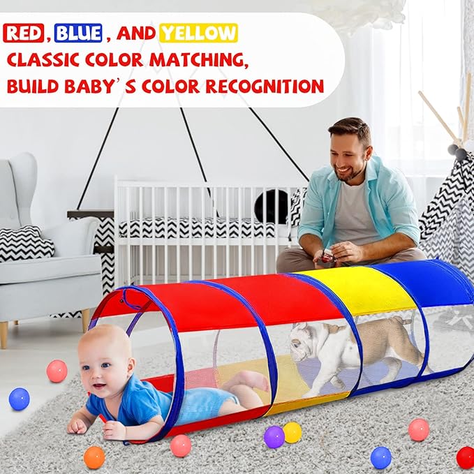Kids Play Tunnel for Toddlers 1-3, 6 Foot Baby with 2 Mesh Sides Pop Up Crawling Toys 1 3 4 Year Old Girl Boy Birthday Gift, Indoor Outdoor Toddler Children or Dog