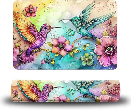 Dog Food Mat, 15.7" x 23.6" Absorbent Pet Feeding Mat for Food and Water, Waterproof Diatom Mud Pet Placemat with Non-Slip Rubber Backing, Cat Bowl Mat for Floors - Hummingbird Flower 2