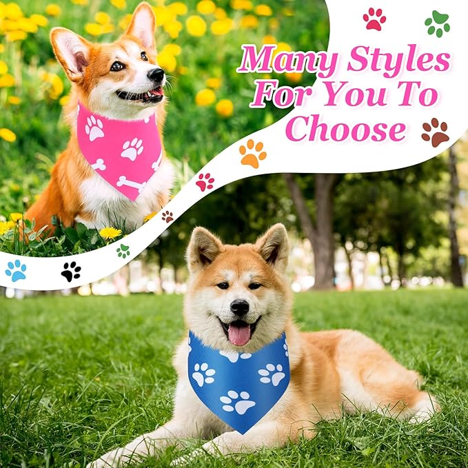 Abbylike 100 Pcs Paw Print Dog Bandanas Bulk Cute Footprint Bandanas for Dogs Triangle Kerchief Bib Scarf for Pets National Dog Day Party Costume Photo Props Accessories Pet Shops (31.5 x 21.7 x 21.7)