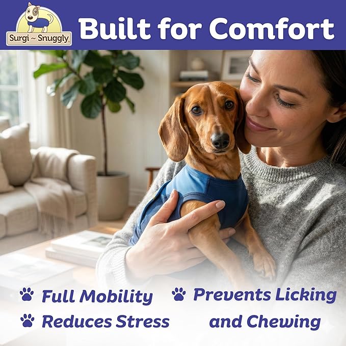 Surgi Snuggly Dog Surgery Recovery Suit - Dog Onesie for Post Surgery Recovery, Female Spay & Male Neuter - Surgical Suit for Dogs, E-Collar Cone Alternative, Double Blue - Small Long - 12" - 15" (EC)