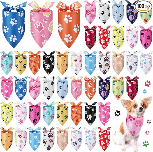 Abbylike 100 Pcs Paw Print Dog Bandanas Bulk Cute Footprint Bandanas for Dogs Triangle Kerchief Bib Scarf for Pets National Dog Day Party Costume Photo Props Accessories Pet Shops (25.6 x 17.7 x 17.7)