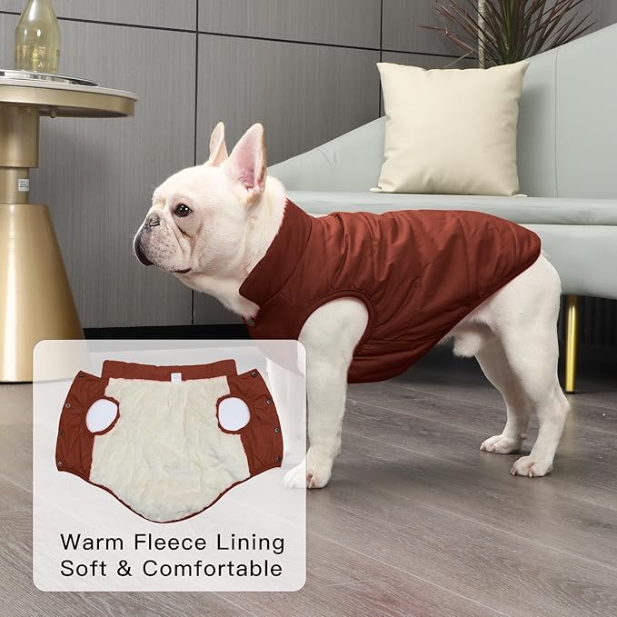JoyDaog 2 Layers Fleece Lined Warm Dog Jacket for Winter Cold Weather,Soft Windproof Medium Dog Coat,Brown L