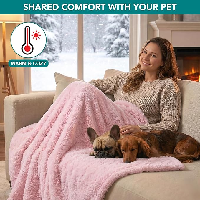 PetAmi Fluffy Waterproof Dog Blanket for Couch and Bed, Reversible Sherpa Pet Throw, Pee Proof Furniture Protector Sofa Cover, Washable Cat Blanket for Small Medium Dogs and Cats (Pink Blush, 29x40)