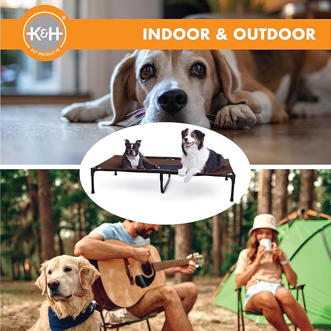K&H Outdoor Elevated Dog Bed - Cooling Raised Dog Bed for Large & Extra-Large Pets, Breathable Mesh Center Hammock Design, Indoor/Outdoor Washable Cover, Portable Metal Frame, Chocolate, XL 50x32in