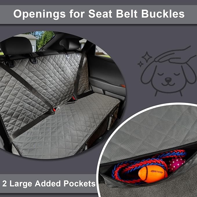 Dog Car Seat Cover for Back Seat, Waterproof and Non-Slip, Heavy-Duty Pet Seat Protector with Full Protection for Rear Bench on Cars SUVs Small Trucks (Grey, Standard Back)