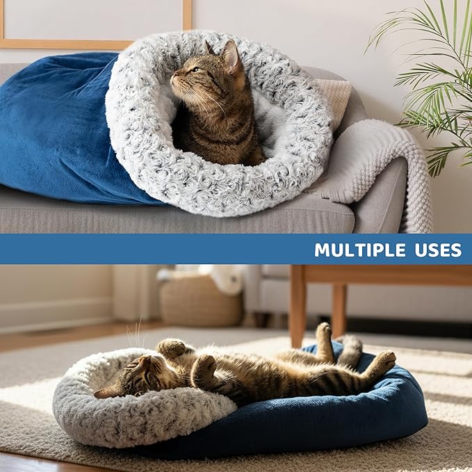 Cat Sleeping Bag for Indoor Cats, Soft Fleece Warm Cat Bed Cave for Winter Cold Weather, Washable Self Warming Hideaway Tunnel Bed Pet Snuggle Sack