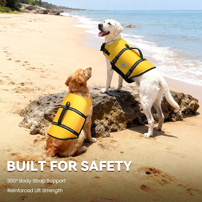 VIVAGLORY Rip Stop Dog Life Vest, Swimming Vest with Handle, Buoyancy for Doggy Puppy, Dog Life Jacket for Swimming & Boating, XL, Yellow