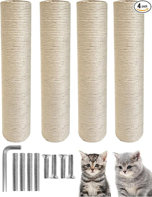 TIMHAKA Cat Scratching Post Replacement, 4 PCS 15.7 inch Sisal Pole Cat Tree Replacement Posts, Refill Sisal Rope Scratcher Posts for Indoor Tree Tower, Scratch Post Replacement for Refurbishment