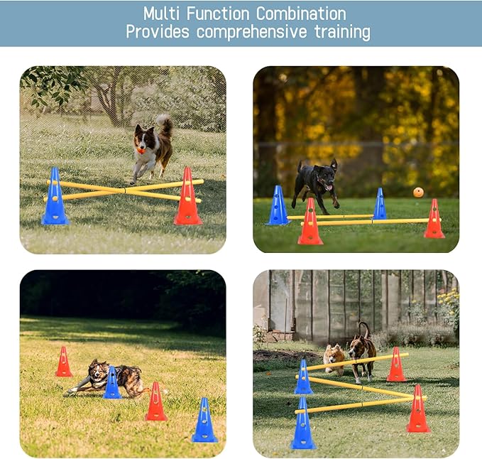 TNZMART Dog Agility Hurdle Cones Pet Jump Training Set Dog Agility Course Backyard Set Adjustable Obstacle Training Set (Mix, 6 Sets)