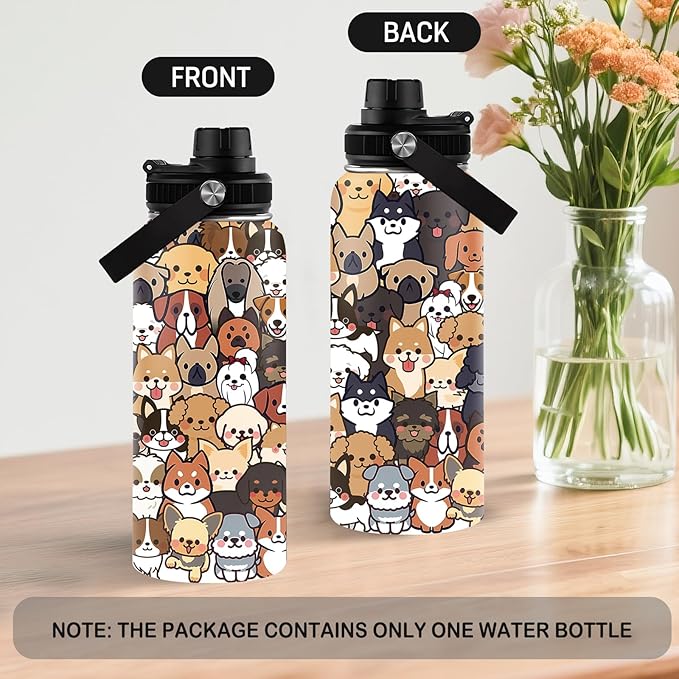 32 oz Insulated Water Bottle, Stainless Steel Water Bottles, Sports Travel Bottles, Cute Dogs Water Bottle Gifts for Men Women Dog Lovers (1pcs)