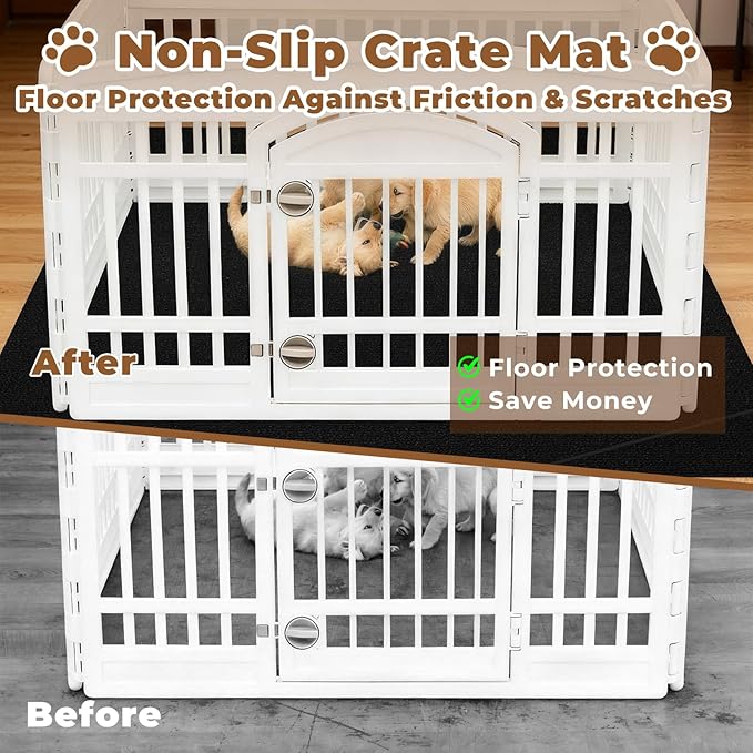 Dog Playpen Mat, 43 in x43 in Dog Crate Mat Large Reusable Puppy Training Pads for Under Crate Cages, Reusable Washable Waterproof Non-Slip Dogs Playpen Mats Pad for Floor Kennel Black