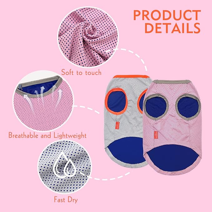 KYEESE 2Pack Dog Cooling Shirt, Breathable Dog Shirt for Medium Large Dogs, Sun Protection Dogs Cooling Vest Tank Top, Lightweight Soft Sleeveless Summer Pet Clothes, Pink+Grey, 2XL