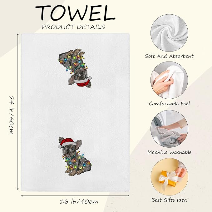 French Bulldog Kitchen Towels - Frenchie Navidad Christmas Xmas Decor, French Bulldog Lovers Gifts, Frenchie Navidad Hand Towels Dish Towels for Kitchen Bathroom, 16x24 Inch