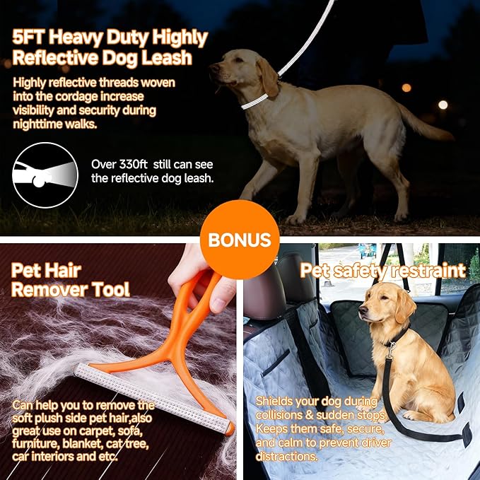 PETTALK Deluxe Dog Car Cover for Back Seat, Waterproof Reversible Dog Hammock for Backseat Non-Slip Pet Cover for Dogs with Mesh Window, Anti Scratch Seat Protector Universal Fit for Cars SUVs Trucks