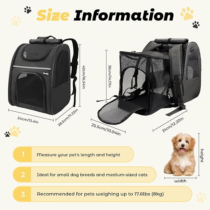 Zavothy Cat Backpack Carrier – Expandable Airline Approved Pet Travel Bag for Cats & Small Dogs, Breathable Mesh Pet Carrier Backpack with Padded Base (Black)
