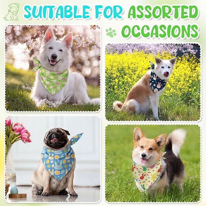 Huhumy 100 Pcs Spring Dog Bandanas Bulk in 3 Sizes, Washable Pastel Floral & Bunny Pet Scarf Bibs, Grooming Accessories Assortment for Small Medium Large Dogs