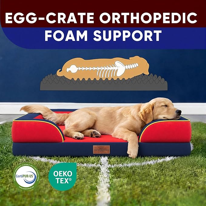 Comfort Expression Orthopedic Dog Bed for Large Dogs 36x27 Inch, Waterproof Egg Crate Foam Large Pet Bed with Bolsters, Dog Couch with Washable Cover & Non-Slip Bottom, Kansas