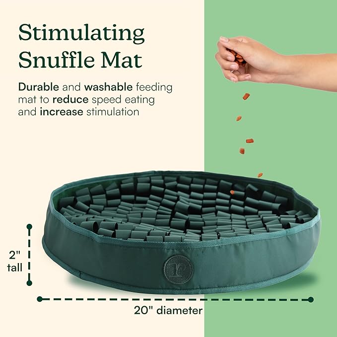 Reggie Snuffle Mat for Dogs, for Calming Support, Reducing Speed Eating, and Mental Stimulation, Durable & Easy to Clean Sniff Mat for Dogs, 20" Large Diameter, Dog Enrichment Toys, Hunter Green