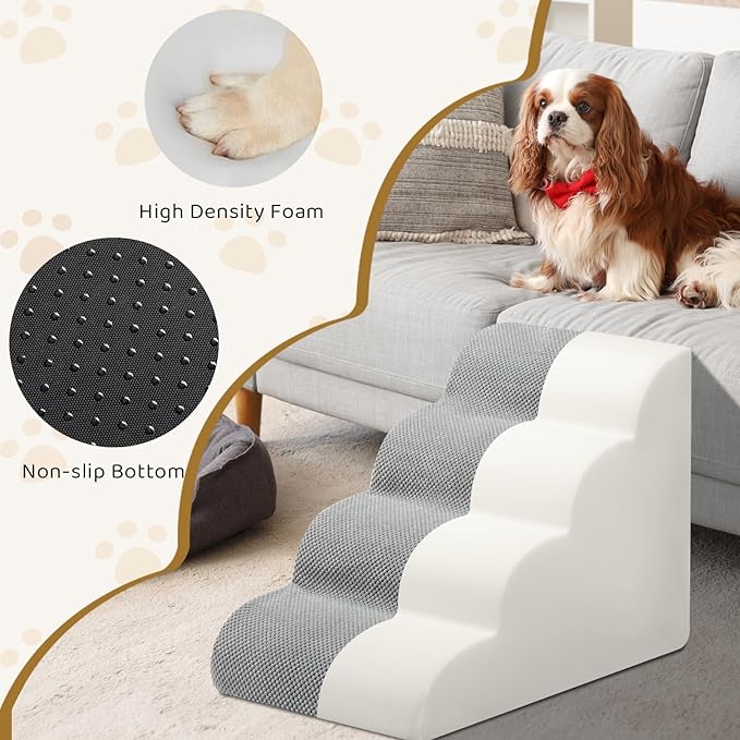 Dog Stairs for Small Dogs and Cats, Dog Stairs for Bed, 4-Step Dog Ramp, Non-Slip Sturdy Pet Steps for Small Dogs & Cats