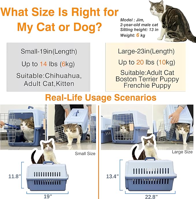 Pets Carrier,Kennel, 23in,Long,Hard-Sided,for Small Dog/Cat up to 20 lb,Suit for Airline/Road Travel (Blue, Large)