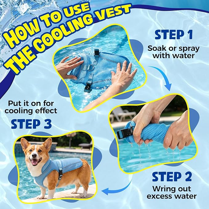 Dog Cooling Vest, Evaporative Cooling Dog Jacket with UV Protection, Lightweight Breathable Mesh Dog Cooling Shirt, Summer Heat Relief Gear with Adjustable Buckles for Hot Weather Walking & Hiking