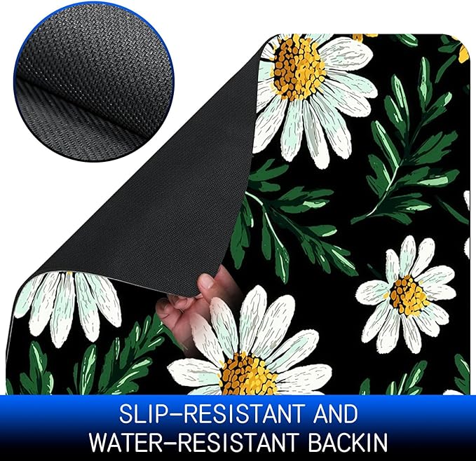 Dog Food Mat, 15.7" x 23.6" Absorbent Pet Feeding Mat for Food and Water, Waterproof Diatom Mud Pet Placemat with Non-Slip Rubber Backing, Cat Bowl Mat for Floors - White Daisy Green