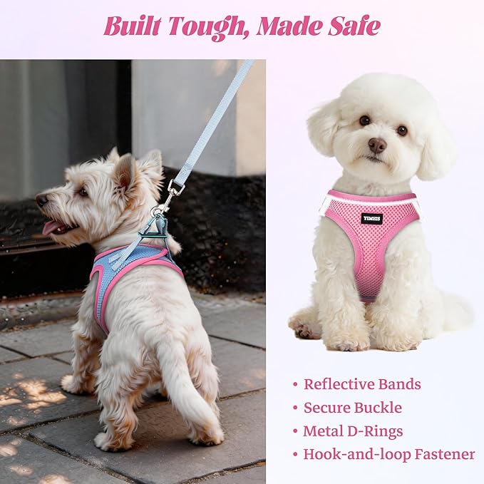 YIMEIS Dog Harness and Leash Set, No Pull Soft Mesh Pet Harness, Reflective Adjustable Puppy Vest for Small Medium Large Dogs, Cats (Pinkblue, X-Small (Pack of 1)