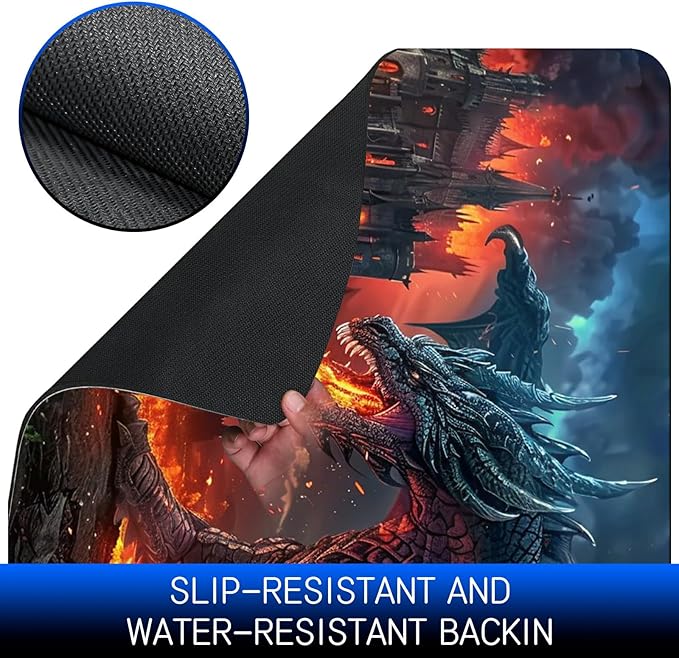 Dog Food Mat, 19.6" x 23.6" Absorbent Pet Feeding Mat for Food and Water, Waterproof Diatom Mud Pet Placemat with Non-Slip Rubber Backing, Cat Bowl Mat for Floors - Flaming Gray Dragon