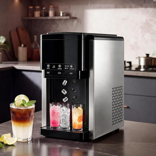 3-in-1 Water Dispenser with Ice Maker,Countertop Nugget Ice Machine with Bullet & Crushed Ice,44Lbs/24H,12 Ice Cube/6Min, Self-Cleaning, 4Lbs Storage, Home, Kitchen,RV (Silver) (Silver)