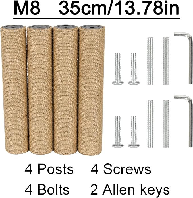 4Pcs 6.8cm 2.7in Diameter Cat Tree Scratching Post Replacement Jute (35cm/13.78in, M8)