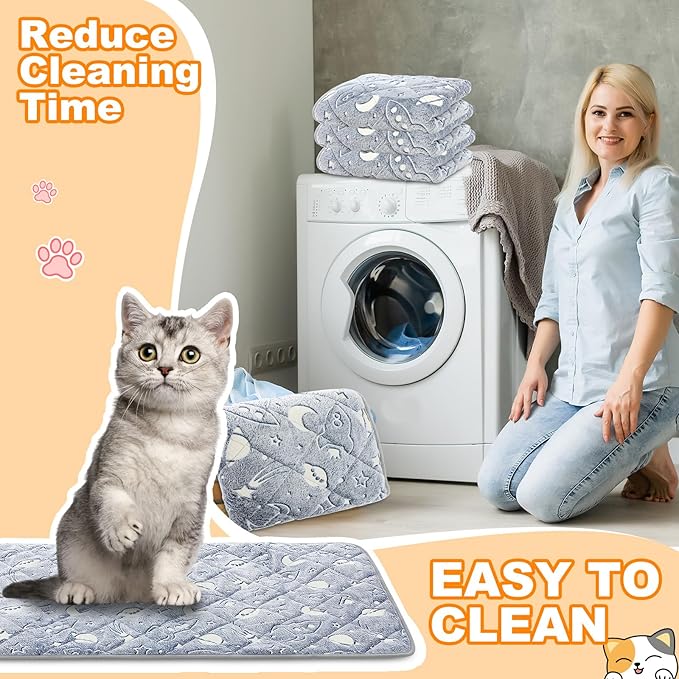 Riakrum 4 Pack Self Warming Cat Mat Heating Cat Bed 24" x 18" Thermal Dog Self Warming Pad Pet Heating Pad Non Slip Bottom Washable with Storage Bag for Indoor Outdoor Kitten Pet (18 x 24 Inches (S))
