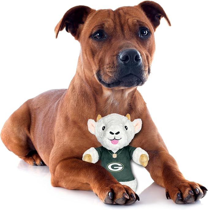 Pets First NFL Green Bay Packers Goat Plush Toy for Dogs and Cats with Squeaker, Wearing a Team Jersey! Fun & Sporty Goat Shaped Dog Chew Toy, Interactive Pet Toy