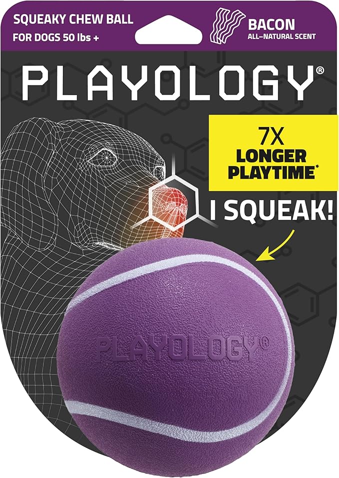 Playology Dog Toys | Squeaky Chew Ball for Large Dogs | Bacon Scented Jumbo Dog Balls | Bouncy Floating Chew Toys for Fetch