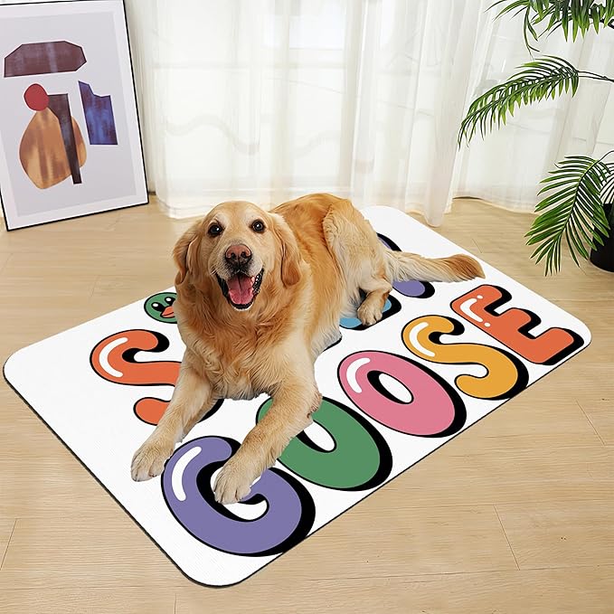 Silly Goose Pet Food Mat for Cats and Dogs–Absorbent Quick Dry Feeding Placemat, Non Slip Rubber Base, Waterproof Bowl Mat for Indoor Use, Pet Supplies 12"x20"