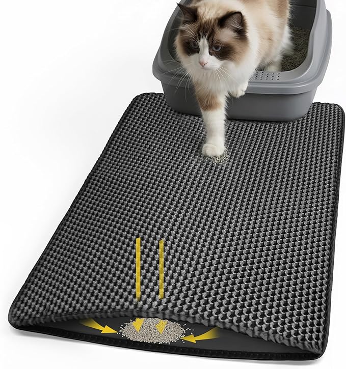 Cat Litter Mat 24x30 Inches, Honeycomb Double Layer Litter Trapping Mat, Waterproof Leakproof Urine Proof Cat Litter Box Mat for Cat Litter Box Area, Floor, Kitty Litter Rug